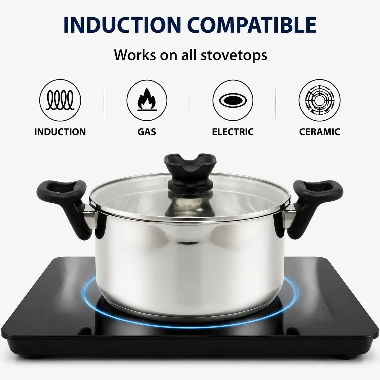 Factory Supply Stainless Steel Casserole Pots With Bakelite Handle and Tempered Glass Lid Brazed Bottom Pots Casserole