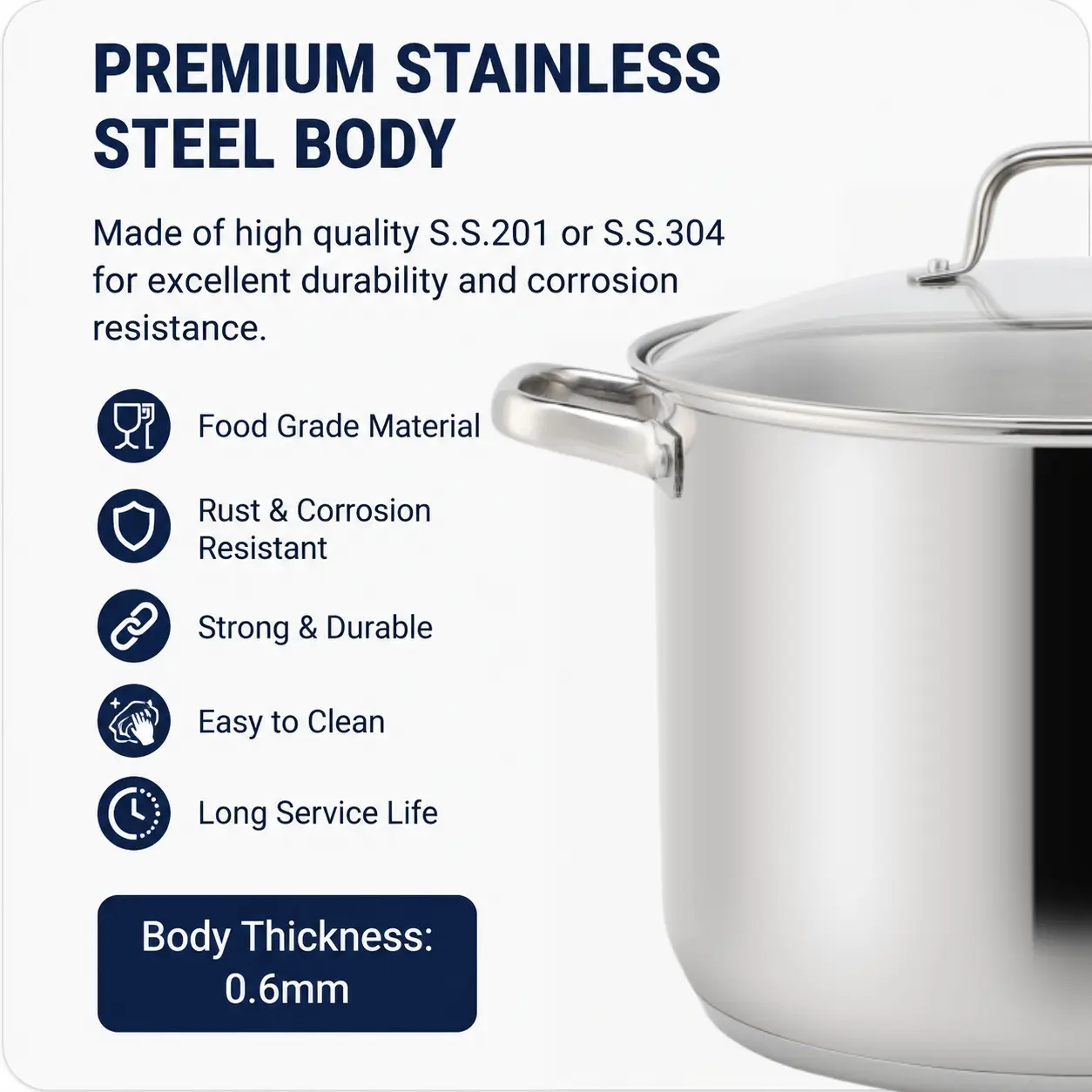 Factory Supply Stainless Steel Stockpot Set With Stainless Steel Handle & Glass Lid Brazed Bottom Stockpot Suitable All Cooktops