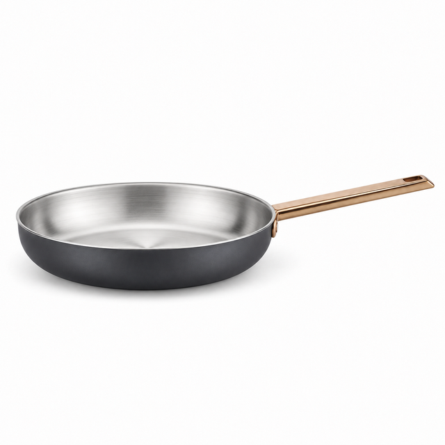 Factory Supply Wholesale 11Pieces 2-ply Stainless Steel Cookware Sets 2-ply Kitchen Cooking Frying Pan Set with Golden Handle 