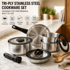 10PCS Pots and Pans Set Tri-ply Stainless Steel Cookware Set Detachable Handle Induction Pot and Pan Sets with Removable Handle