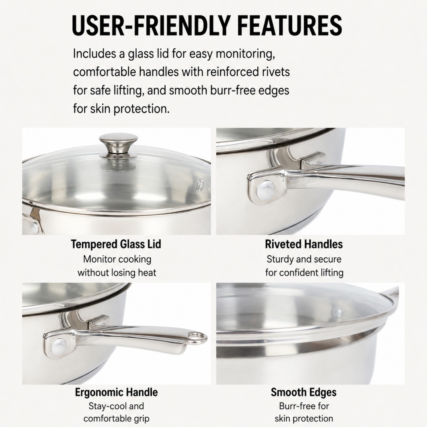 Hot Sale Factory New Arrival Non-coating Pan Stainless Steel Frying Pan with Handle Cooking Pots Brazed Bottom Saute Pan