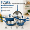 Factory Arrival Wholesale 8Pieces 2-ply Stainless Steel Cookware Sets Kitchen Cooking Pan with Bakelite Handle + Aluminum Sleeve