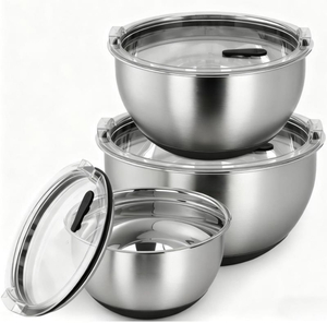  Factory New Arrival Stainless Steel Salad Mixing Bowl Set With Lid Home Kitchenware with Non-Slip Base Eco-Friendly Polished Metal