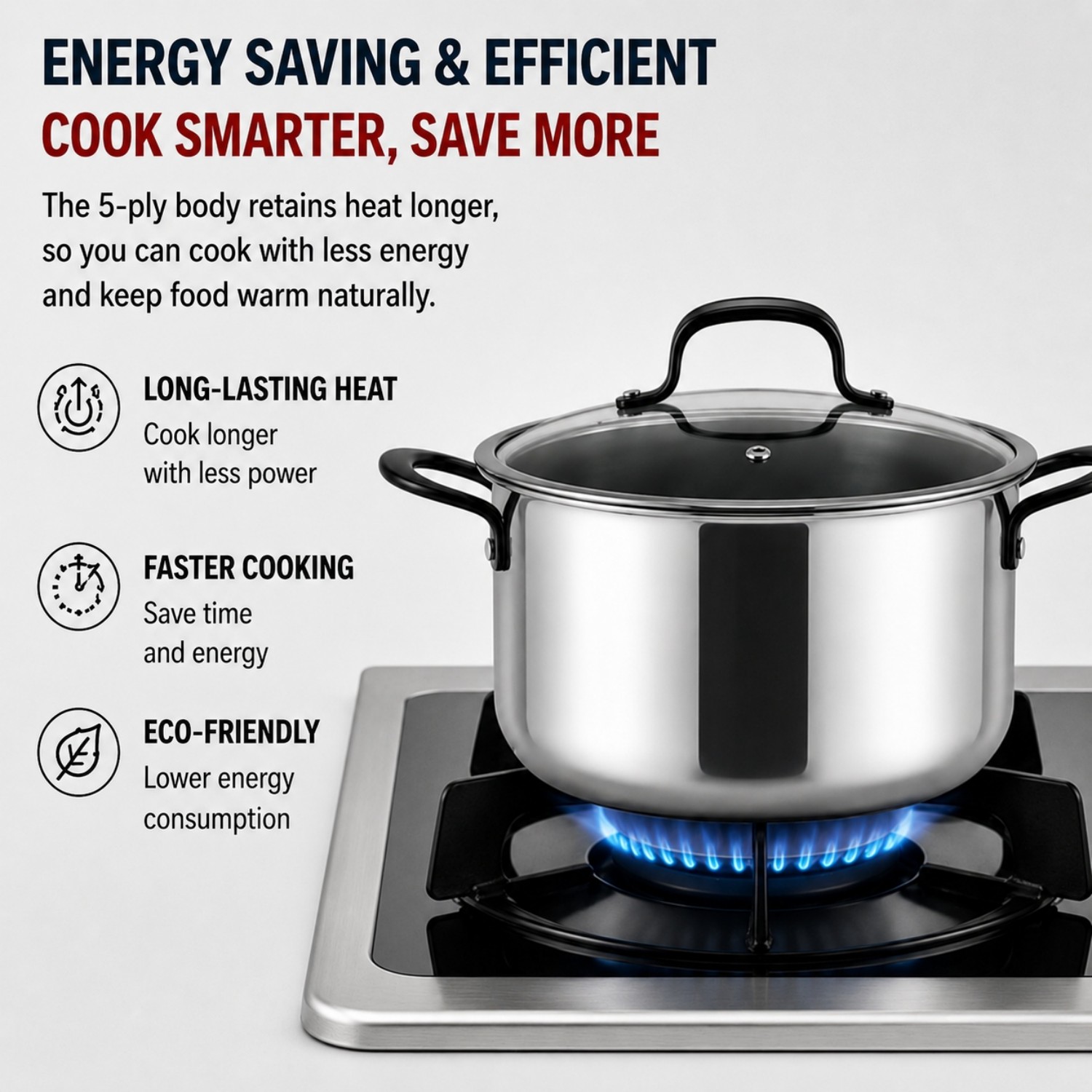 Factory New Arrival Wholesale 11 Pieces 5-ply Stainless Steel Cookware Sets 5-ply Kitchen Cooking Pan Pot Set with Black Handle