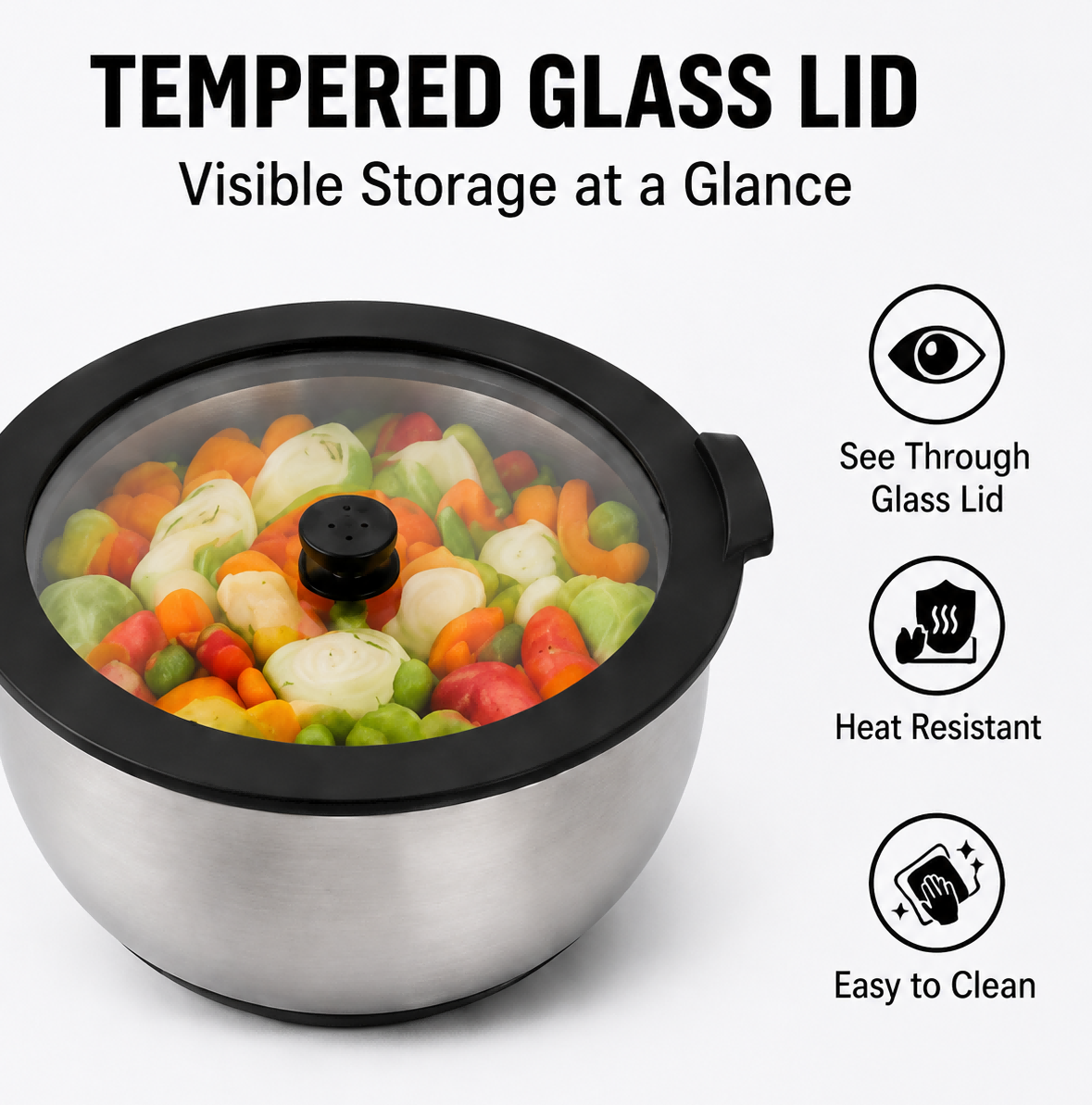 Factory Arrival Stainless Steel Non Slip Salad Mixing Bowl Set With Glass Lids Home Kitchenware for Salad Cooking Baking