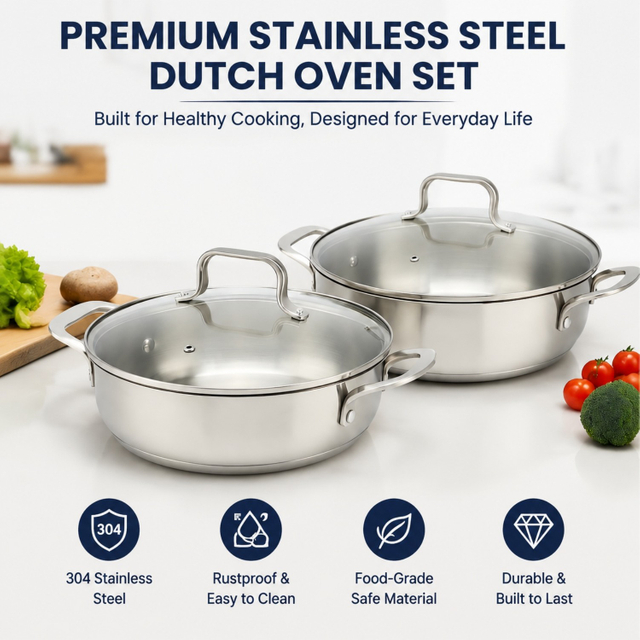 Hot Sale Factory Supply Stainless Steel Pots Cookware Set With Handle And Lid Brazed Bottom Cookware Set Dutch Oven Casserole