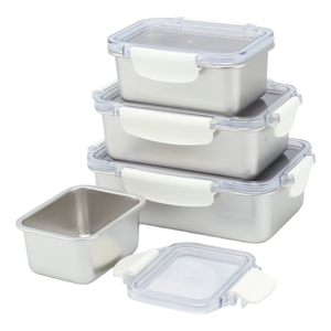2026 New Design Factory 304 Stainless Steel Fresh-keeping Lunch Box Kitchen Fruit Kids Food Container Crisper Set with Lid Handle