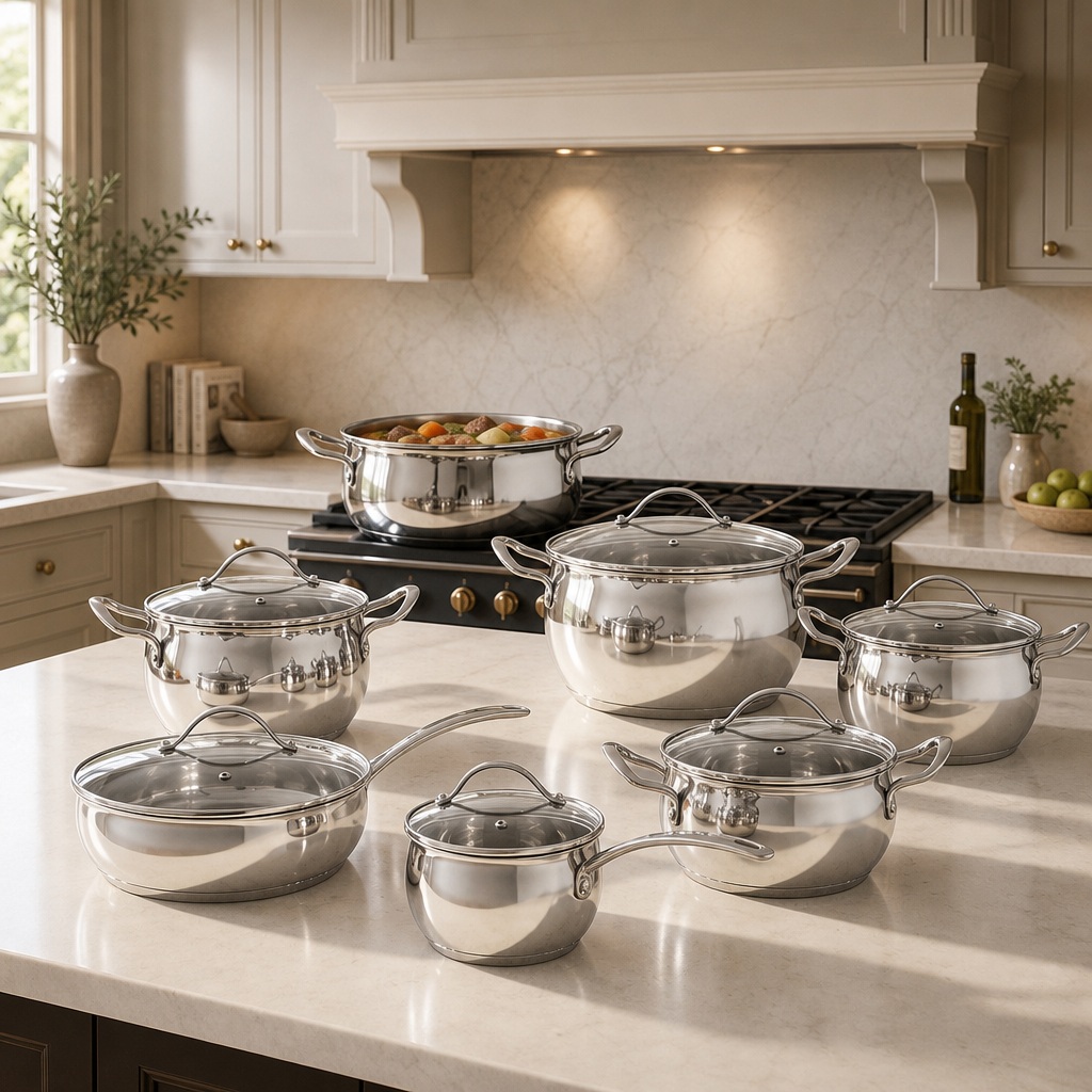 Factory New Arrival 12 PCS Stainless Steel Cookware Set with Handle Apple Shape Cookware Brazed Bottom Cookware Set Casserole