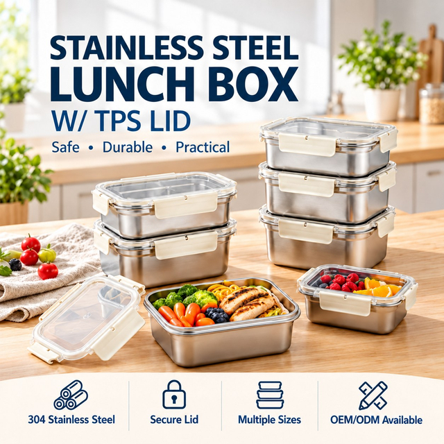 New Arrival Factory 304 Stainless Steel Fresh-keeping Lunch Box Transparent Lid Leak-proof Food Grade Microwave Sealed Box