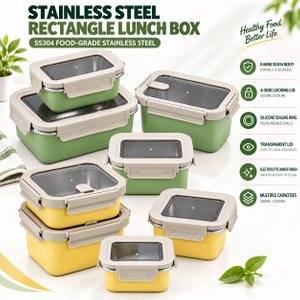 New Design Factory 304 Stainless Steel Fresh-keeping Lunch Box Transparent Lid Leak-proof Food Grade Microwave Sealed Box