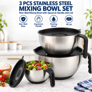 Factory Supply Stainless Steel Mixing Bowls Non Slip Nesting Whisking Bowls Set with PE Lids Kitchen for Salad Cooking Baking