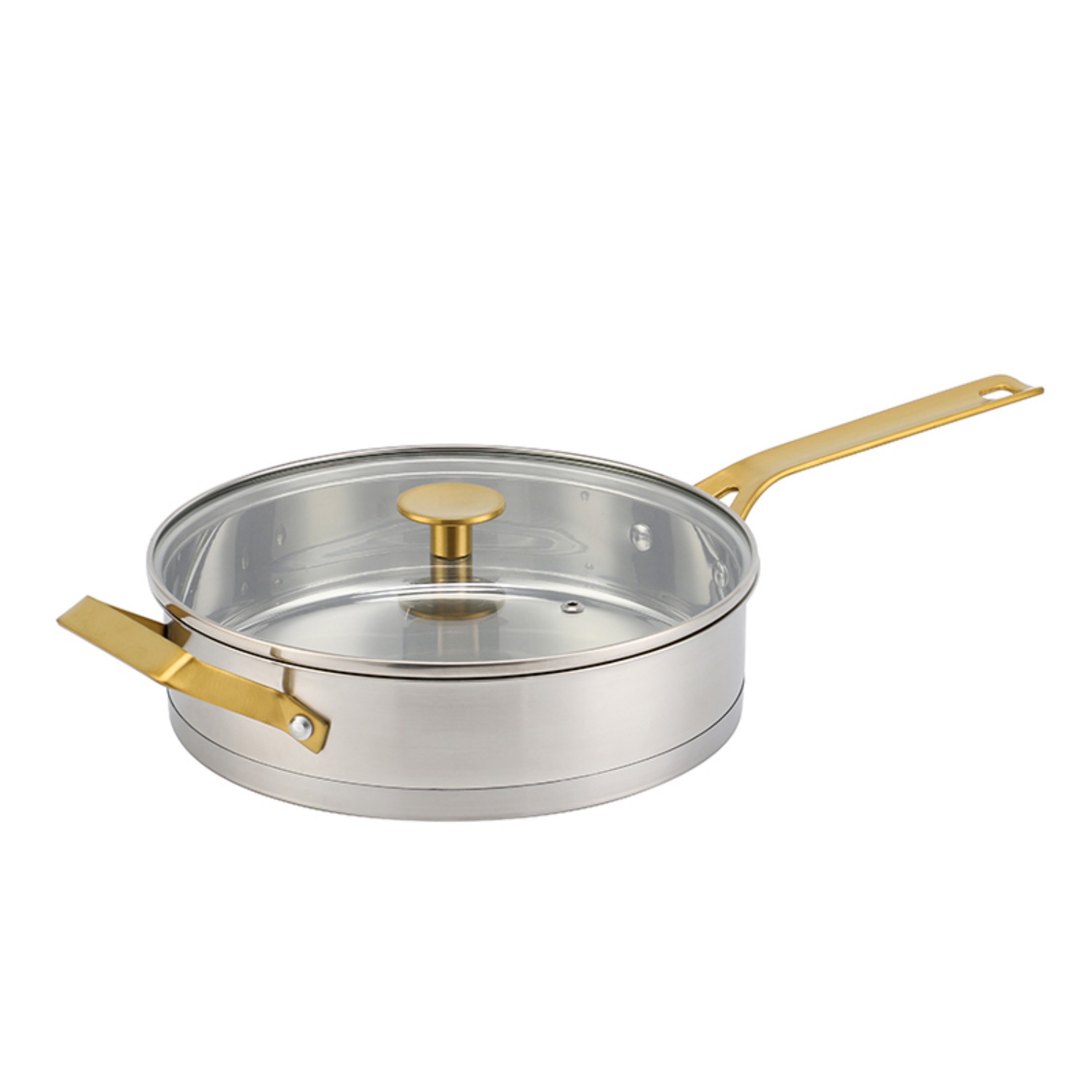 Factory New Arrival Stainless Steel Cookware Set with Golden Handle Cooking Pots Brazed Bottom Cookware Set Saucepan Saute Pan
