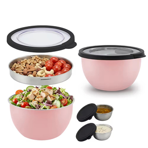 Wholesale Stainless Steel Salad Mixing Bowl Set With Tray Sauce Bowl Lid Home Kitchenware with Non-Slip Base Eco-Friendly