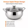 Factory Supply Stainless Steel Apple-Shaped Casserole With Stainless Steel Handle and 4mm Glass Lid Brazed Bottom Pots Casserole