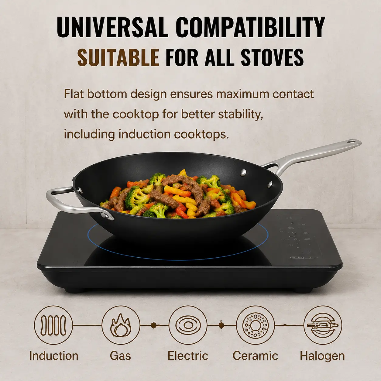 Factory New Arrival Design Seasoned Carbon Steel 30/35 cm Wok Pan Naturally No Coating Wok Pans Skillets Induction Compatible