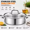 Factory Supply Stainless Steel Shallow Pot Set With Stainless Steel Handle & Glass Lid Brazed Bottom Shallow Pot