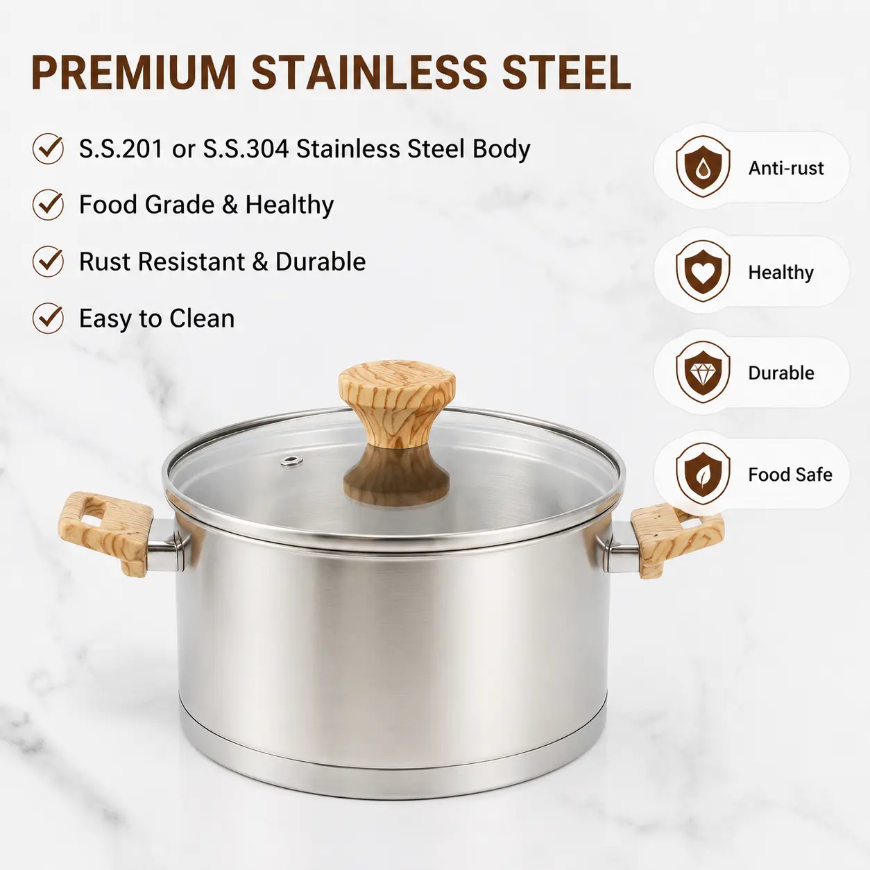 Factory New Arrival Stainless Steel Cookware Set with Bakelite Handle Cooking Pots and Pans Brazed Bottom Cookware Set Saucepan Casserole