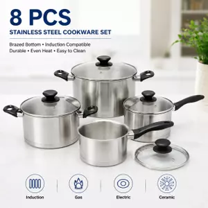 Factory New Arrival Stainless Steel Cookware Set with Bakelite Handle Cooking Pots Brazed Bottom Cookware Set Saucepan Casserole