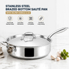 Factory New Arrival Brazed Bottom Stainless Steel Saute Pan with Stainless Steel Cover and Helper Handle Deep Saute Pan