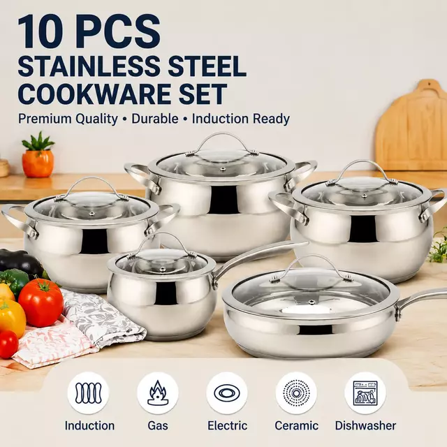 Factory New Arrival Stainless Steel Cookware Set with Handle Apple Shape Cookware Brazed Bottom Cookware Set Saucepan Casserole