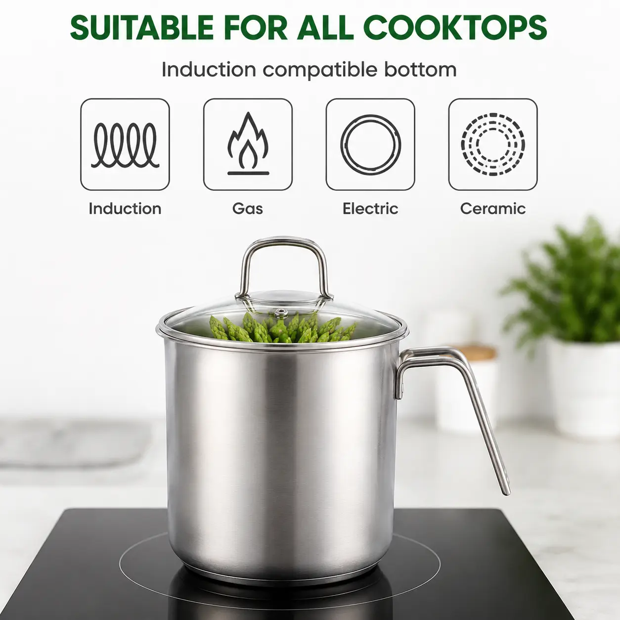 Factory Supply Wholesale Stainless Steel Deep Fryer Pot Asparagus Pot with Lid & Inner Rack Basket Tall Body Pasta Pot
