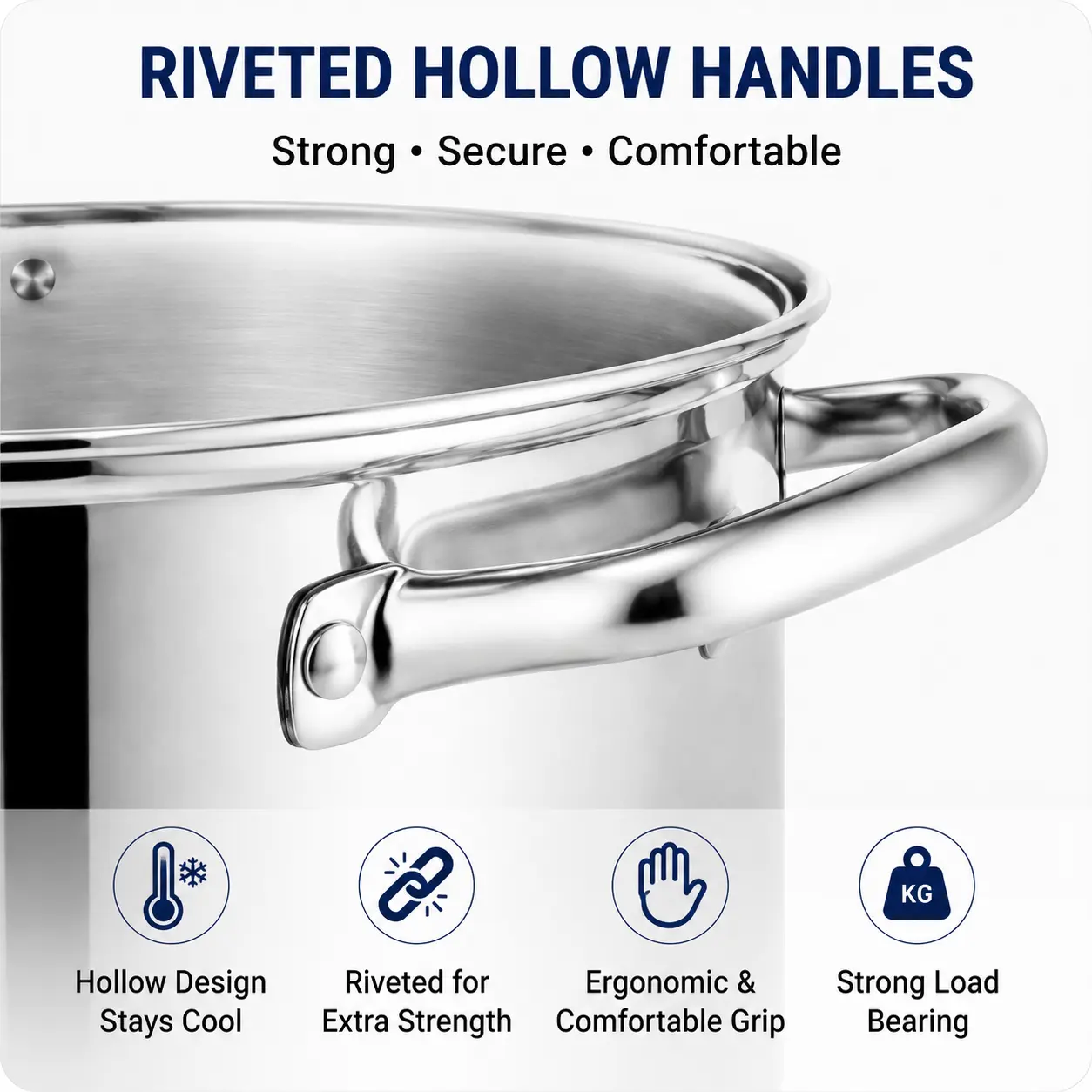 Factory Supply Stainless Steel Stockpot Set With Stainless Steel Handle & Glass Lid Brazed Bottom Stockpot Suitable All Cooktops