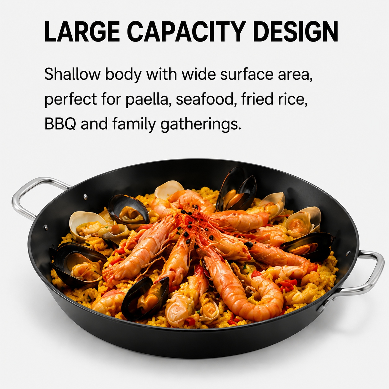 Factory New Arrival Exclusive Design Seasoned Carbon Steel 30/34/38/40cm Paella Pan Naturally Non Stick Pans Skillets Induction Compatible