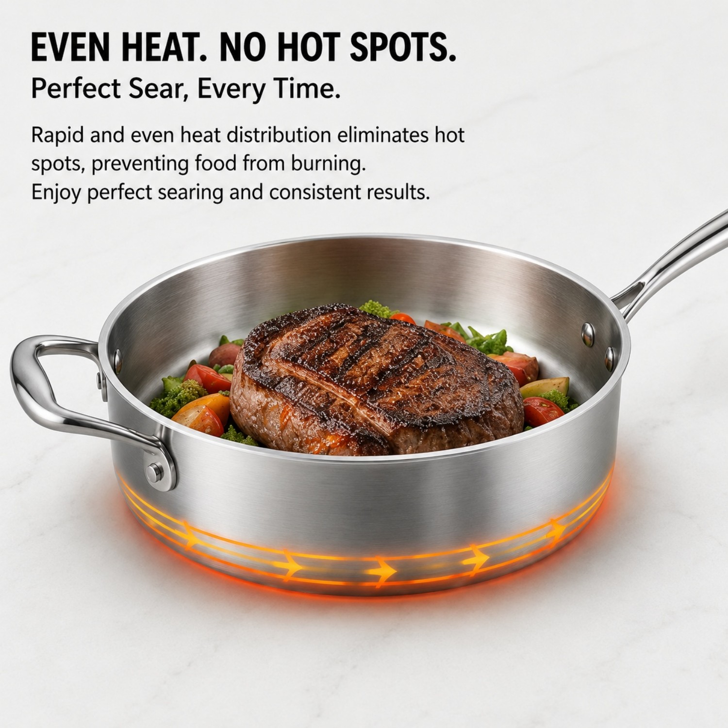 Factory New Arrival Multipurpose Tri-Ply Stainless Steel Saute Pan with Stainless Steel Cover And Helper Handle Deep Saute Pan