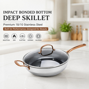 2026 New Multipurpose Impact Bonded Bottom Stainless Steel Saute Pan with Cover And Helper Handle Stainless Steel Deep Saute Pan