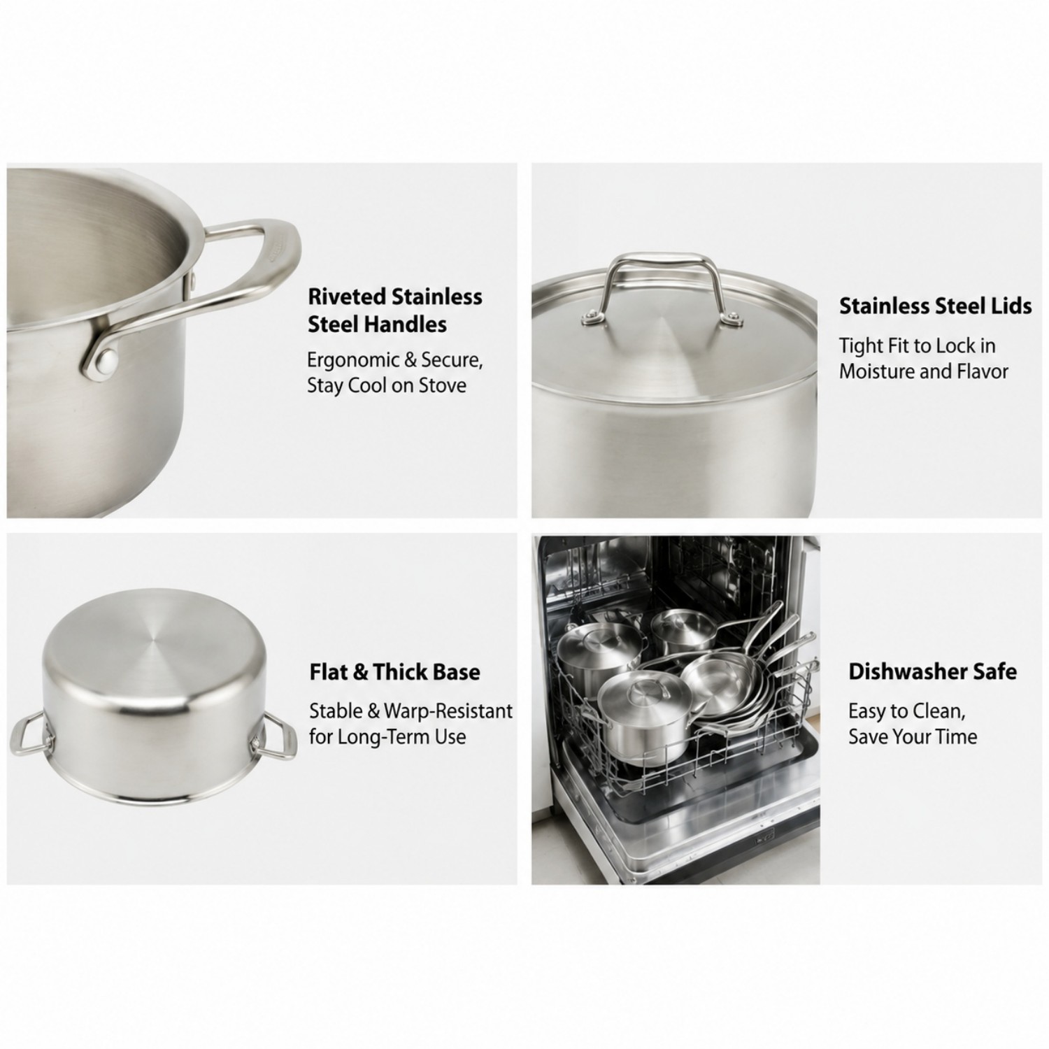 Factory New Arrival Wholesale High Quality 18/10 Triply Stainless Steel 3 Layer Pots And Pans Cookware Set Saucepan Frying Pan