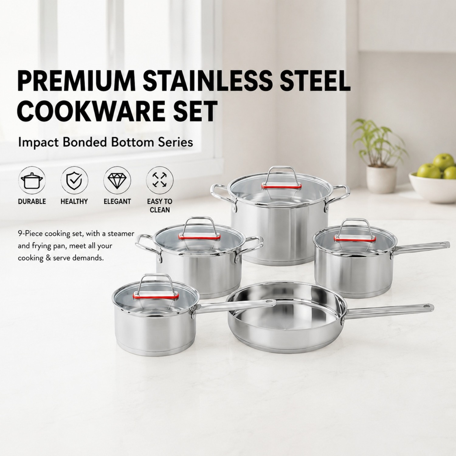 Factory New Arrival Stainless Steel Cookware Sets with Handle Cooking Pots Impact Bonded Bottom Cookware Set Saucepan Casserole