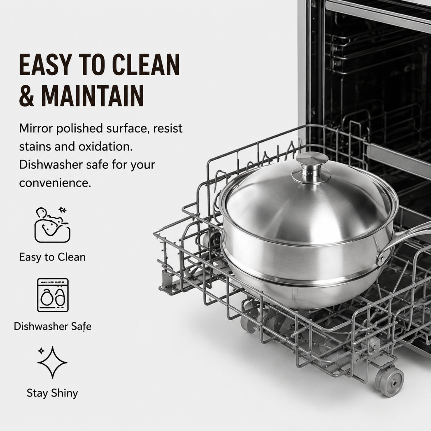 Factory New Arrival Triply Stainless Steel Wok Food Grade Cooker Pot With Steamer Insert No Coating Stainless Steel Kitchenware