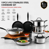 Factory New Arrival Wholesale 11 Pieces 5-ply Stainless Steel Cookware Sets 5-ply Kitchen Cooking Pan Pot Set with Black Handle
