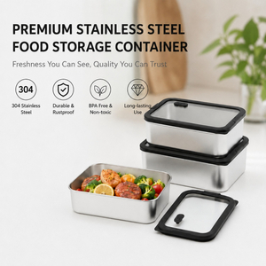 New Design 304 Stainless Steel Fresh-keeping Lunch Box Glass Cover Leak-proof Heating Food Grade Microwave Sealed Box