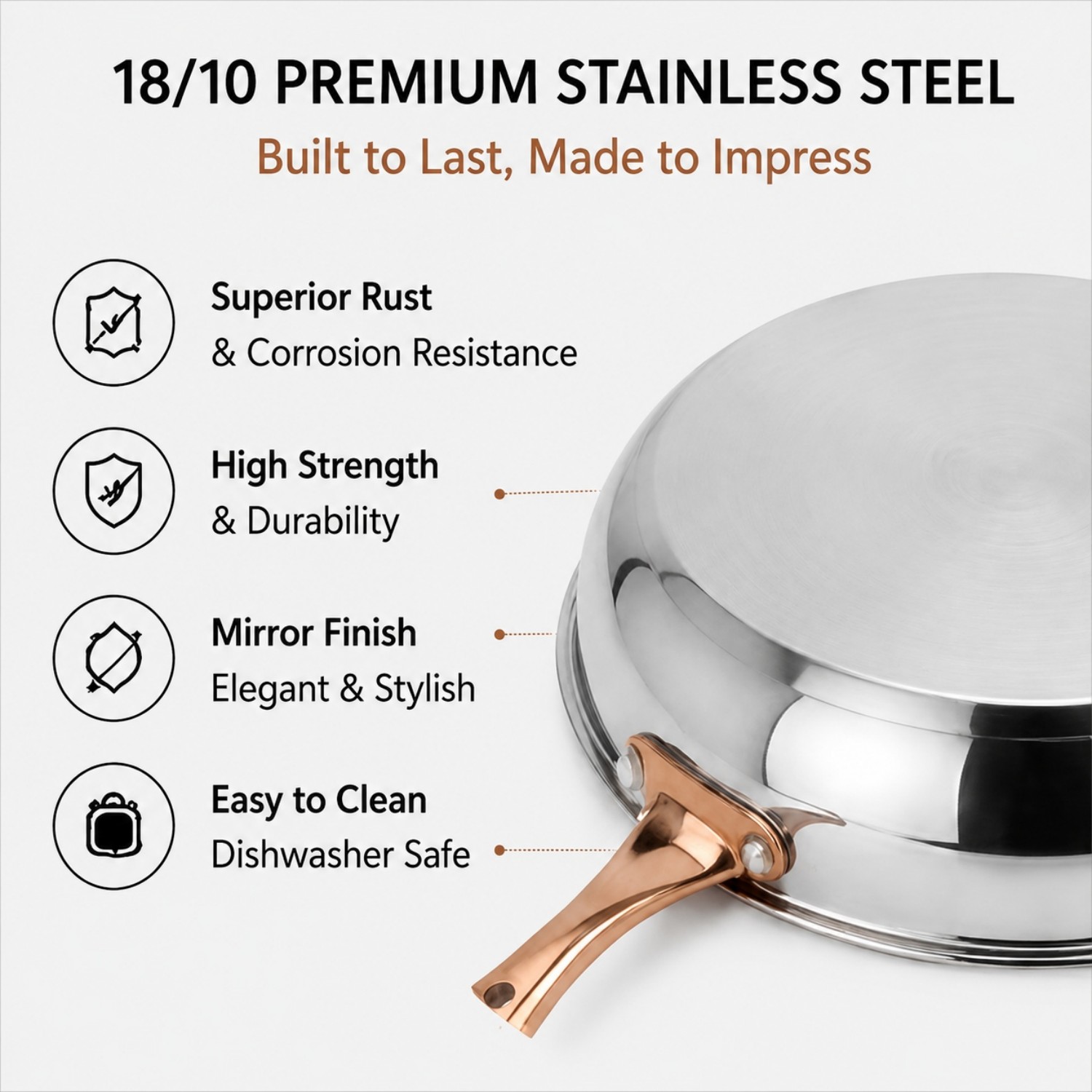 New Multipurpose Impact Bonded Bottom Stainless Steel Saute Pan with Cover And Helper Handle Stainless Steel Deep Saute Pan
