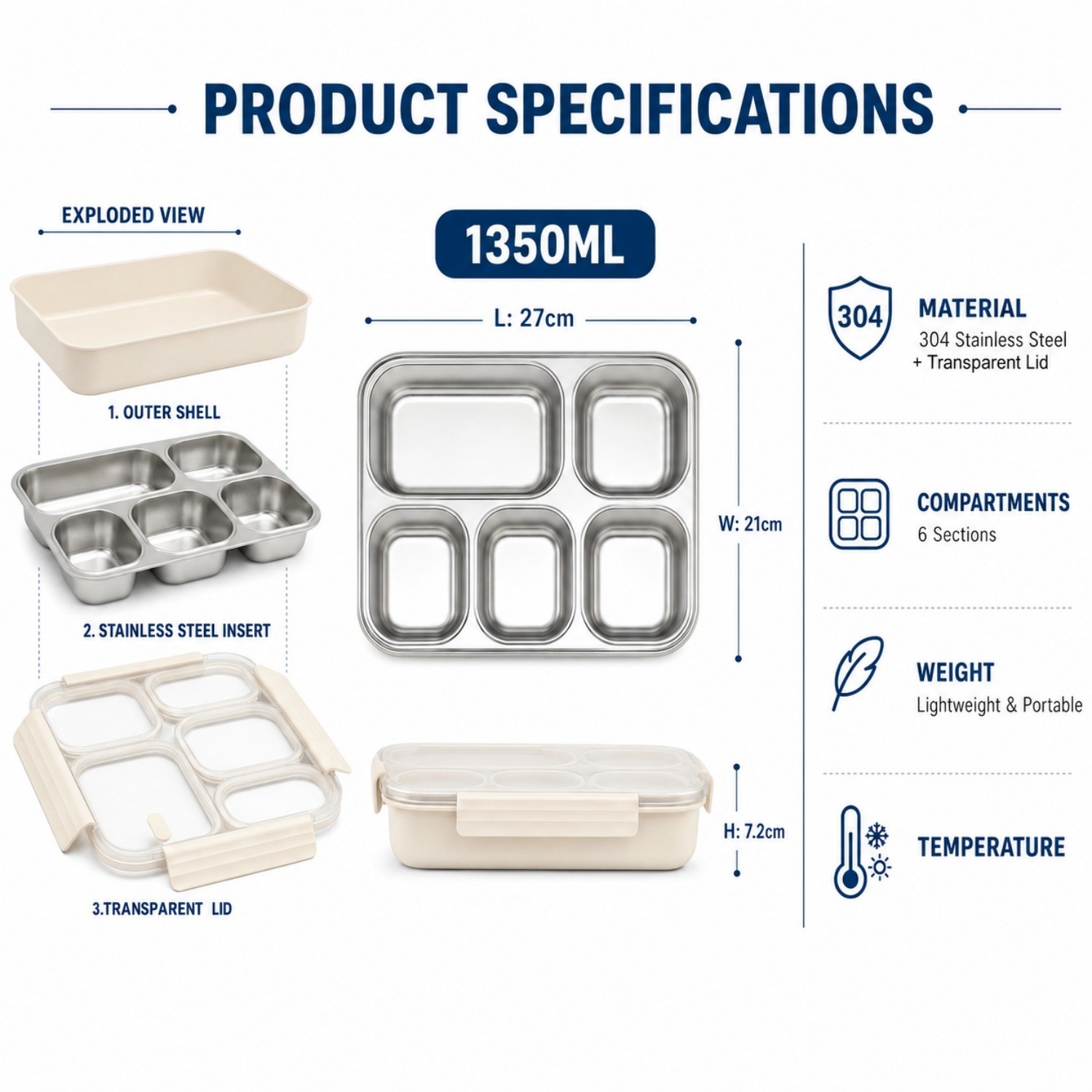 New Design 304/316 Stainless Steel Fresh-keeping Box Student Bento Box Lunch Box Heating Food Grade Microwave Sealed Box 
