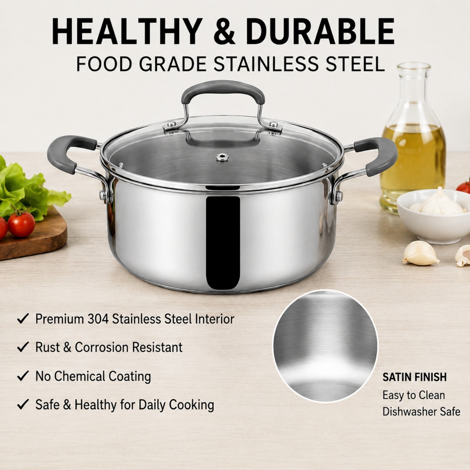 Factory New Arrival 7Pieces 5-ply Stainless Steel Cookware Set 5-ply Kitchen Pot Set with Stainless Steel Handle + Silicone Wrap