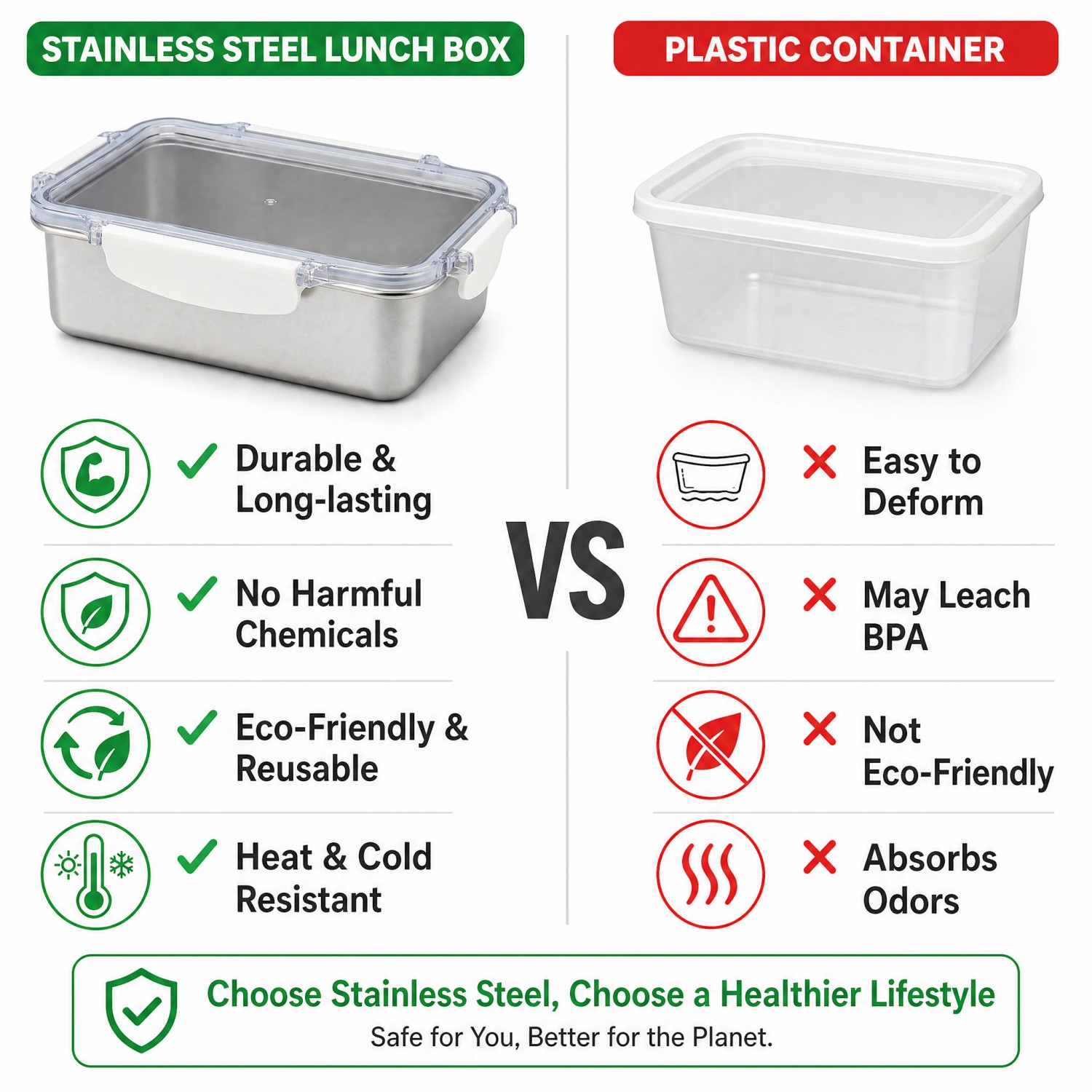 2026 New Design Factory 304 Stainless Steel Fresh-keeping Lunch Box Kitchen Fruit Kids Food Container Crisper Set with Lid Handle