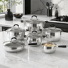 Factory New Arrival 12 PCS Stainless Steel Cookware Set with Handle Brazed Bottom Cookware Set Apple Shape Cookware Casserole