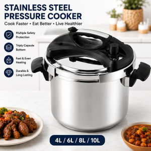 Factory Supply Multi-Functional Stainless Steel Pressure Cooker 4L 6L 8L 10L Sizes Stainless Steel Fast Cooking Pressure Cooker