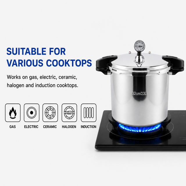Factory Supply Multi-Functional Aluminum Alloy Pressure Cooker 16/23L Sizes Aluminum Alloy Fast Cooking for Gas Induction Cooker