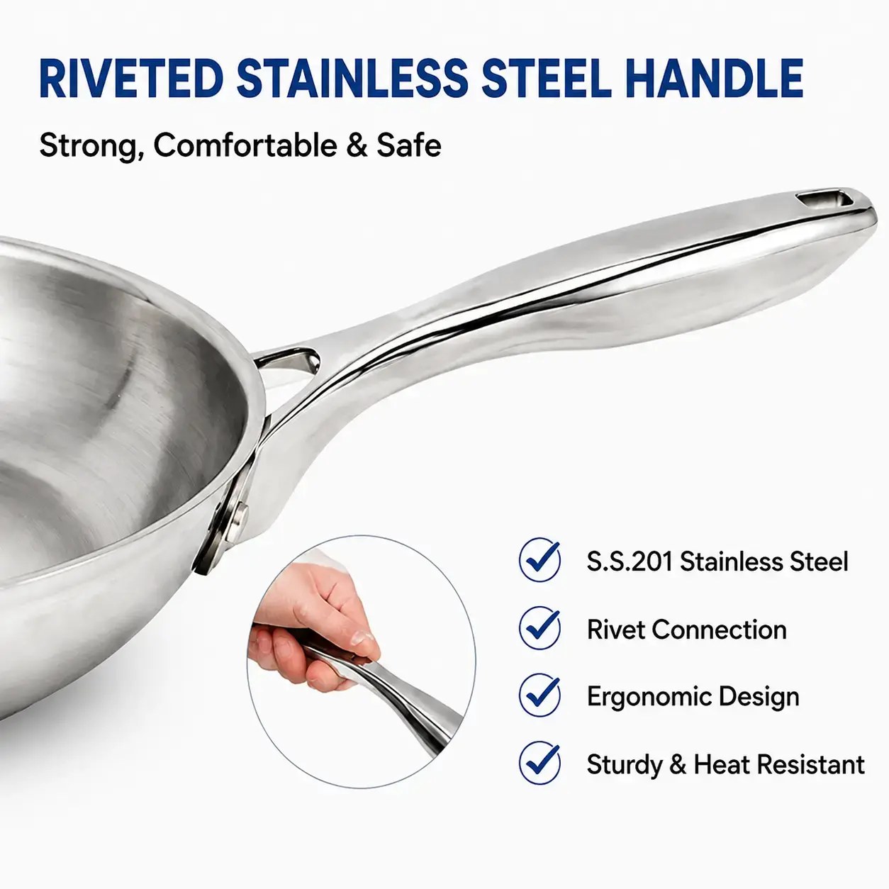 Factory Supply Wholesale Stainless Steel Frying Pan Set Kitchen Cooking Brazed Bottom Frying Pan Set with Stainless Steel Handle