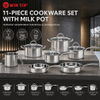 Factory New Arrival 11 Pcs Stainless Steel Cooking Pots and Pans with Handle Cookware Set Brazed Bottom Cookware Set Casserole