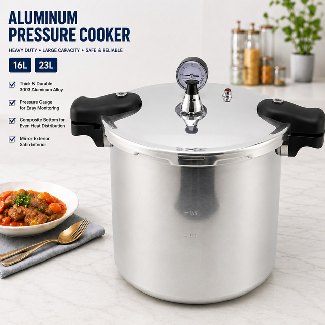 Factory Supply Multi-Functional Aluminum Alloy Pressure Cooker with Magnetic Bottom 16L 23L Sizes for Gas and Induction Cooker