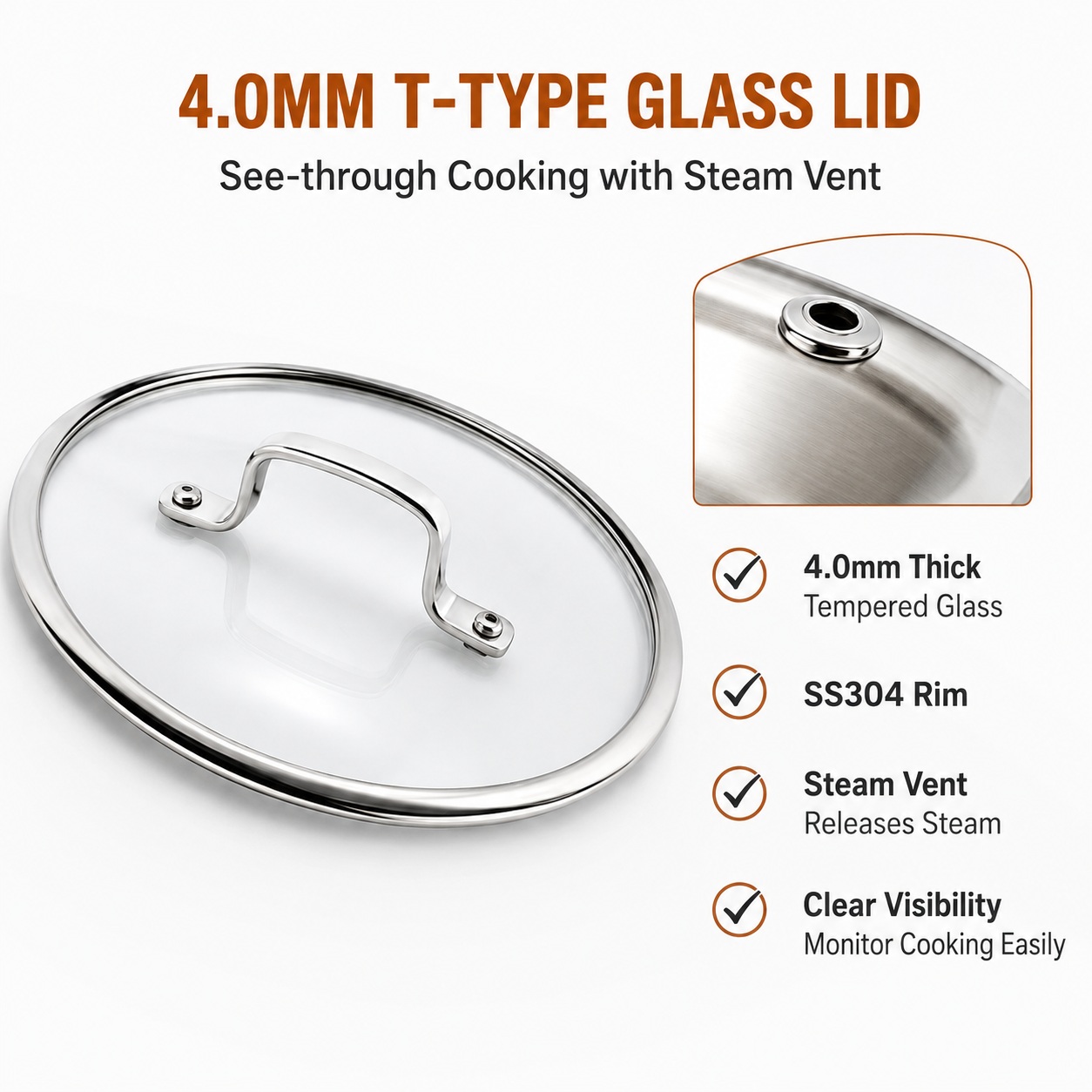 Factory Supply Wholesale 5-ply Copper Sautepan Kitchen Cooking 5-ply Copper Fry Pan with Stainless Steel Handle Fine-line Design