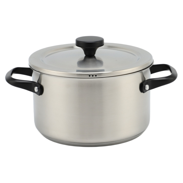 Factory Direct Sales Stainless Steel Kitchenware Black Handle Cookware Set Cooking Pots Stainless Steel Impact Bonded Bottom Cookware Set