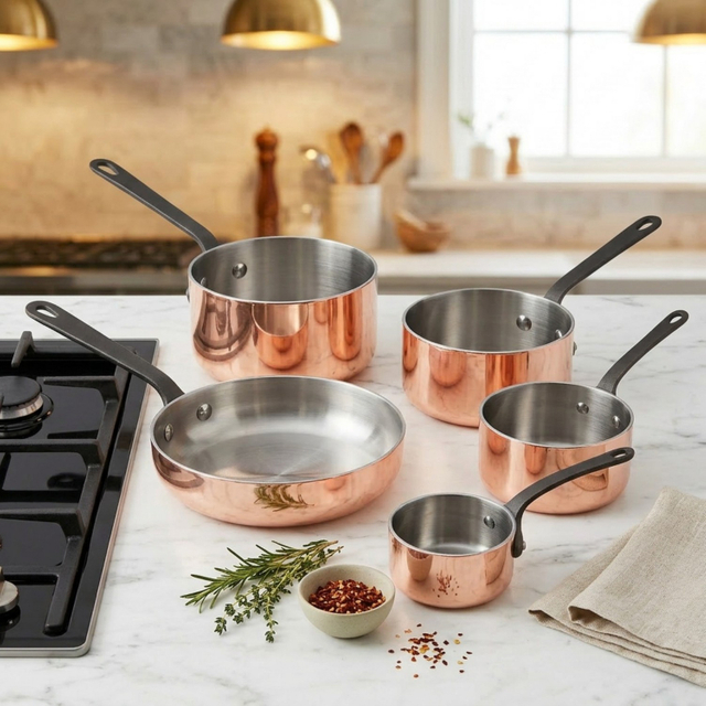 Factory New Arrival Mini Tri-ply Copper Cookware Set with Handle Cooking Pots Induction Bottom Cookware Set Saucepan Frypan