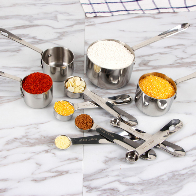 Custom Hot Sell 14 Piece Stainless Steel Measuring Cups and Spoons Set With Handle