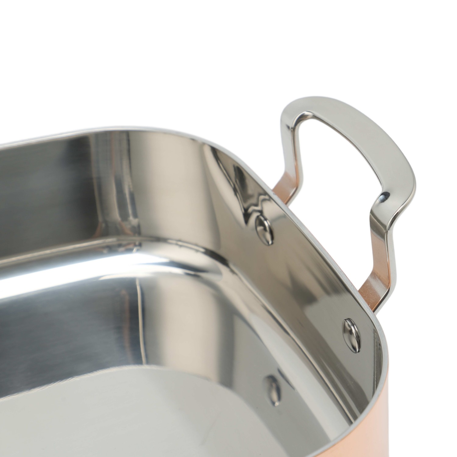 Factory Wholesale Tri-ply Copper Roaster Au & Baking Pans Rectangular Shape Dishwasher Safe Roaster With Side Handle Easy Clean