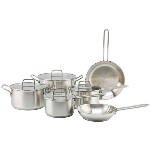 Factory New Arrival Stainless Steel Golden Handle Cookware Set Cooking Pots Impact Bonded Bottom Cookware Set Frypan Saucepan